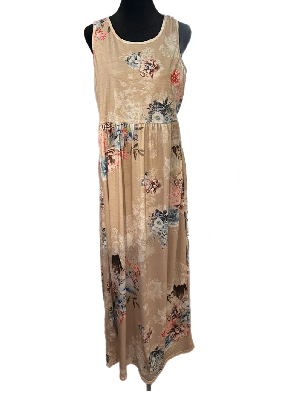 Source Unknown Beige Floral Sleeveless Maxi Dress XL Tall